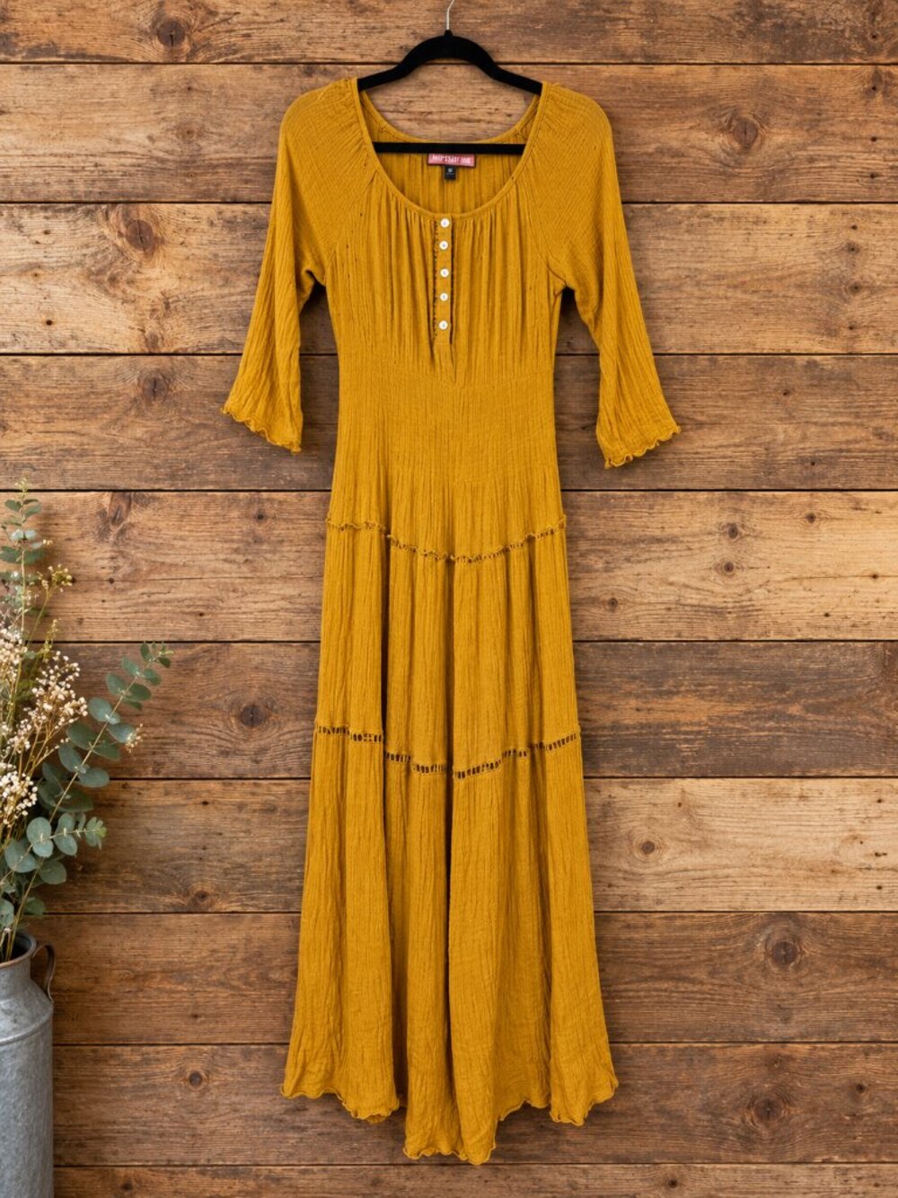 Olive Hill Small Mustard Yellow Boho Tiered Maxi Dress